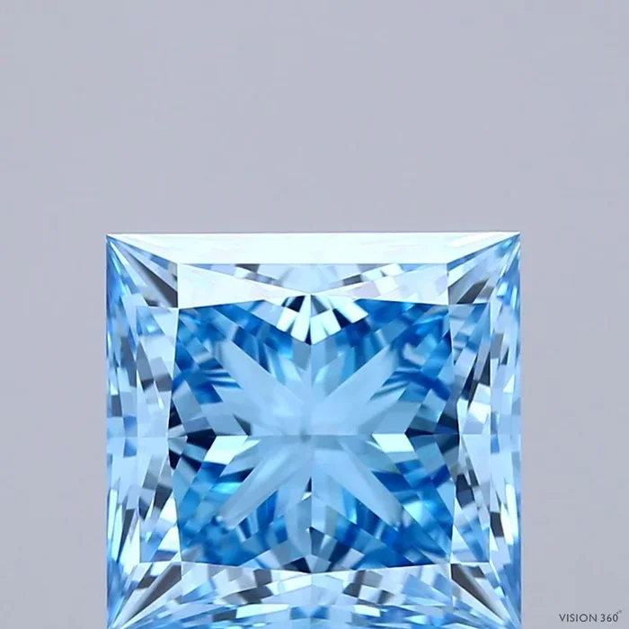 4.13 Carat Princess Shaped, Ideal Cut, FANCY VIVID BLUE Color, VVS2 Clarity, IGI Certified Lab Grown Diamond