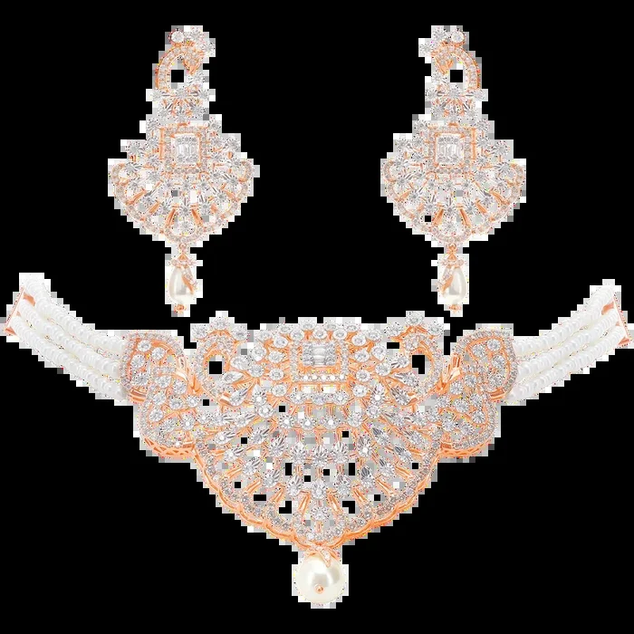 4.31Ct VS/GHI Diamond Choker Set With Pearl in 18K Rose Gold