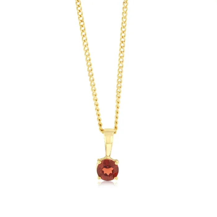 4mm Brilliant Cut 0.33Ct Garnet Pendant in 9ct Yellow