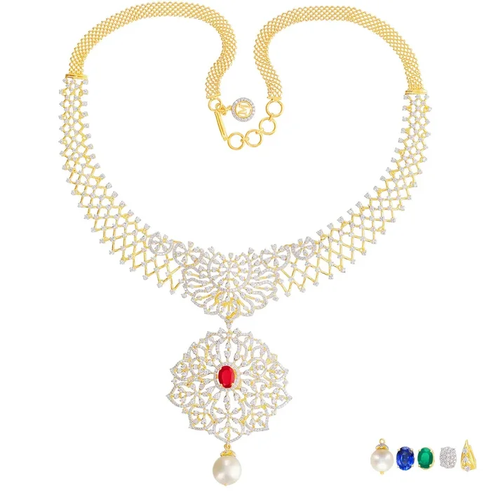 5.48Ct VVS/EF Diamond Necklace With Changeable Gemstones in 18K Gold