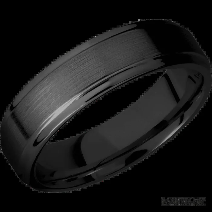 6 mm wide Flat Grooved Edges Zirconium band.