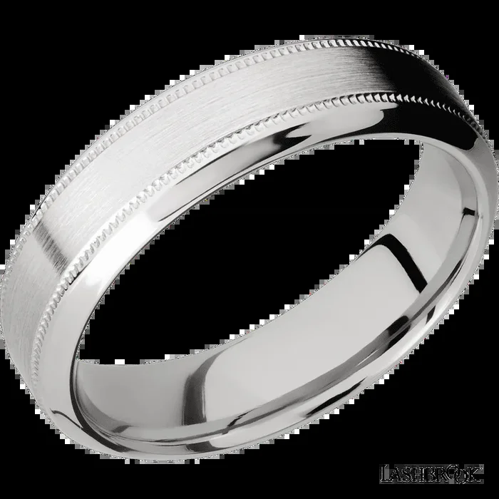 6 mm wide High Bevel Milgrain 14K White Gold band.