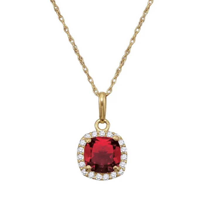 6MM Cushion Ruby and White Sapphire Birthstone 18-inch Pendant in 10KT Yellow Gold