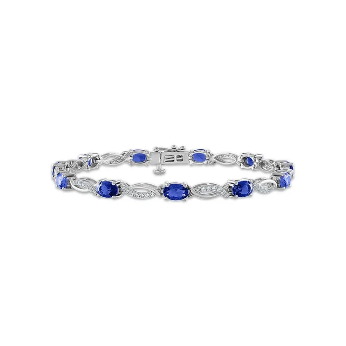 6X4MM Oval Blue Sapphire and White Sapphire Infinity 7-inch Bracelet in Sterling Silver