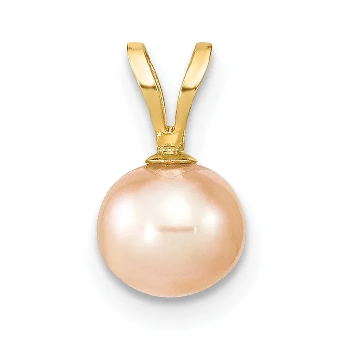 6X7MM Round Pearl Pendant in 14KT Yellow Gold. Chain not Included