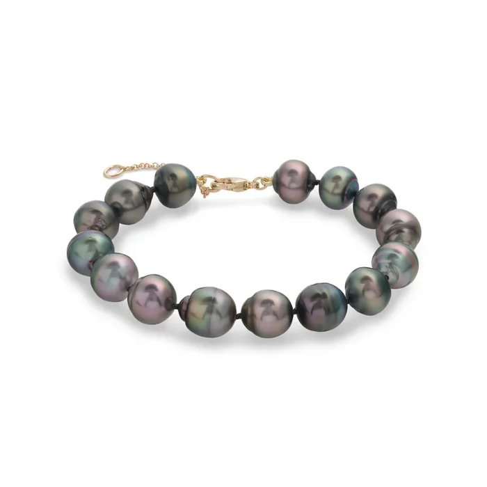 7.5-9″ Adjustable Tahitian Black Pearl Bracelet in Gold – 10-12mm