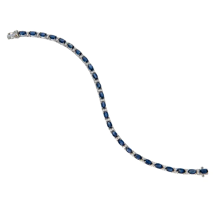 7.6ctw Oval Sapphire & Diamond 14K White Gold Tennis Bracelet