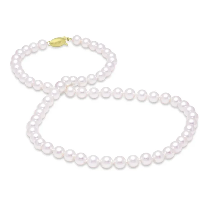 7-7.5mm Akoya Pearl Strand 14K Gold Fish Hook Clasp Necklace