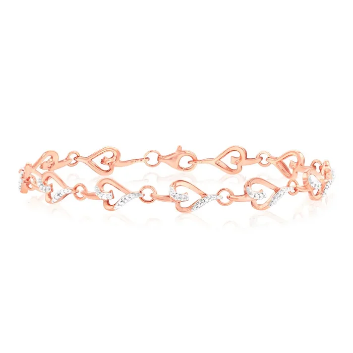 7 Diamonds Heart Bracelet in Rose Gold Plated Silver