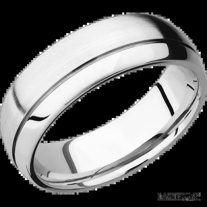 7 mm wide Domed with Off Center Accent Groove 14K White Gold band.
