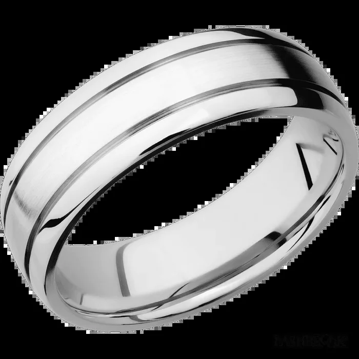 7 mm wide Domed with two accent grooves 14K White Gold band.