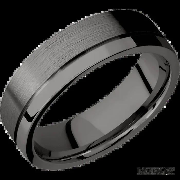 7 mm wide Flat with Off Center Accent Groove Tantalum Noir band.
