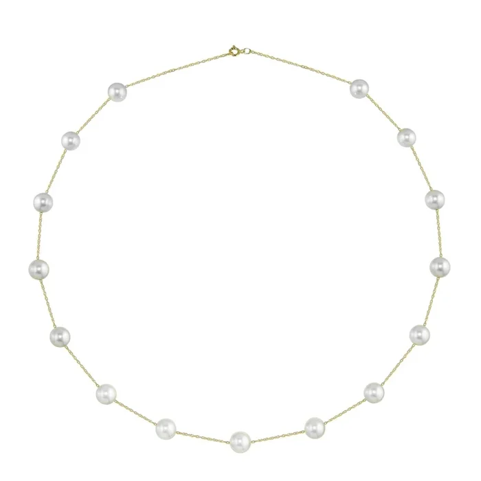 7X8MM Round Pearl 18-inch Necklace in 14KT Yellow Gold