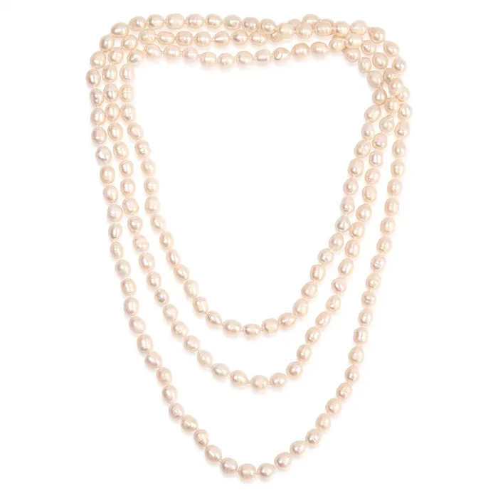8-9mm White Rice Pearl 162.5cm Long Necklace