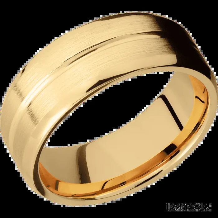 8 mm wide Beveled with Center Accent Groove 14K Yellow Gold band.