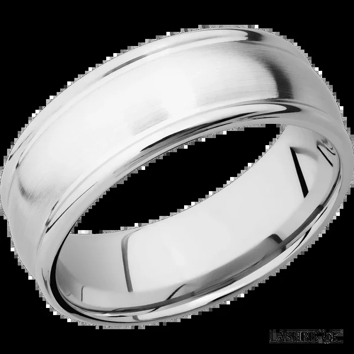 8 mm wide Domed Rounded Edges 14K White Gold band.