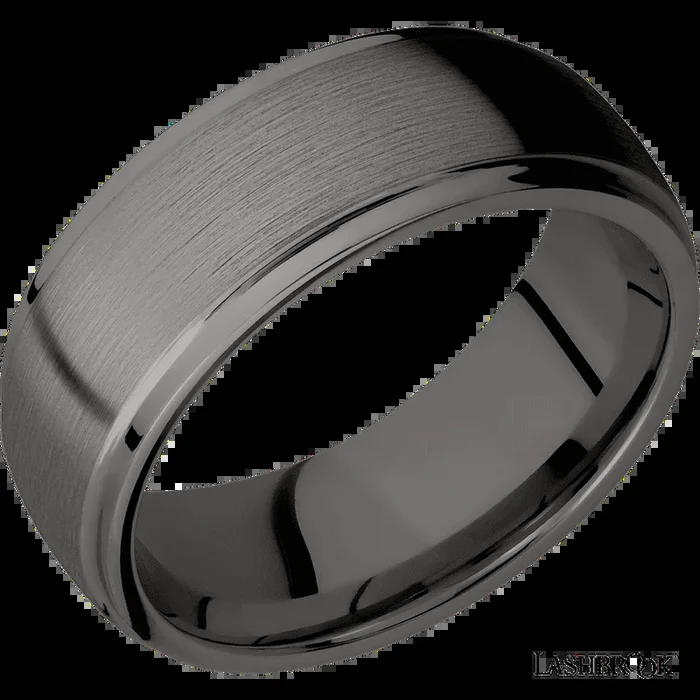 8 mm wide Domed Stepped Down Edges Tantalum Noir band.