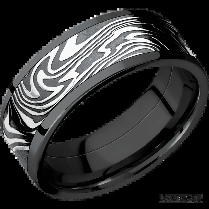 8 mm wide/Flat/Zirconium band with one 6 mm Centered inlay of Kinetic.