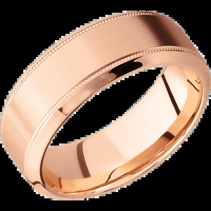 8 mm wide High Bevel Milgrain 14K Rose Gold band.