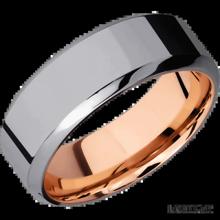 8 mm wide High Bevel Tantalum band featuring a 14K Rose Gold sleeve.