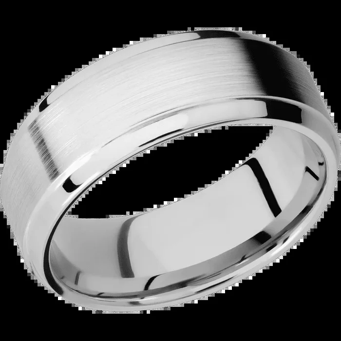 8 mm wide Stepped Bevel 14K White Gold band.