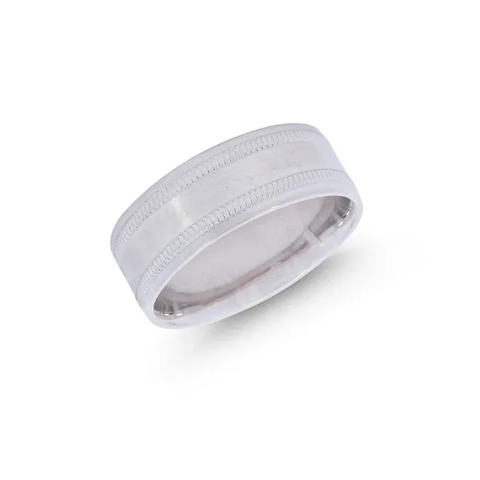 8 Size White Gold Milgrain Band in 18K White Gold