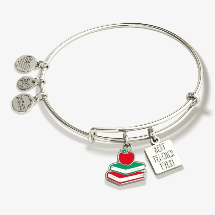 ‘Best Teacher Ever’ Charm Bangle Bracelet