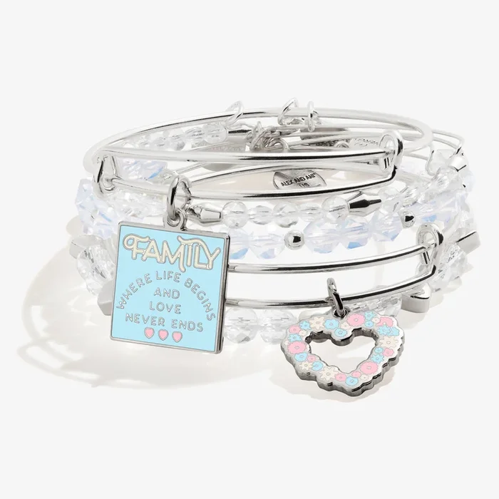‘Family, Where Life Begins And Love Never Ends’ Charm Bangles, Set of 5