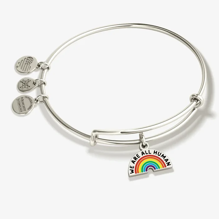 ‘We Are All Human’ Rainbow Charm Bangle Bracelet