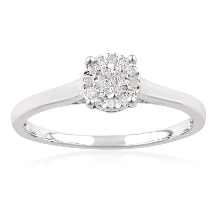 “1 Carat Look” Diamond Ring 0.10 Carat with 19 Brilliant Cut Diamonds in Sterling Silver
