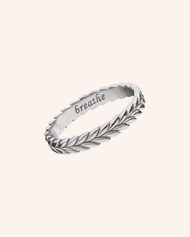 “Breathe” Leaf Poesy Sterling Silver Stackable Ring