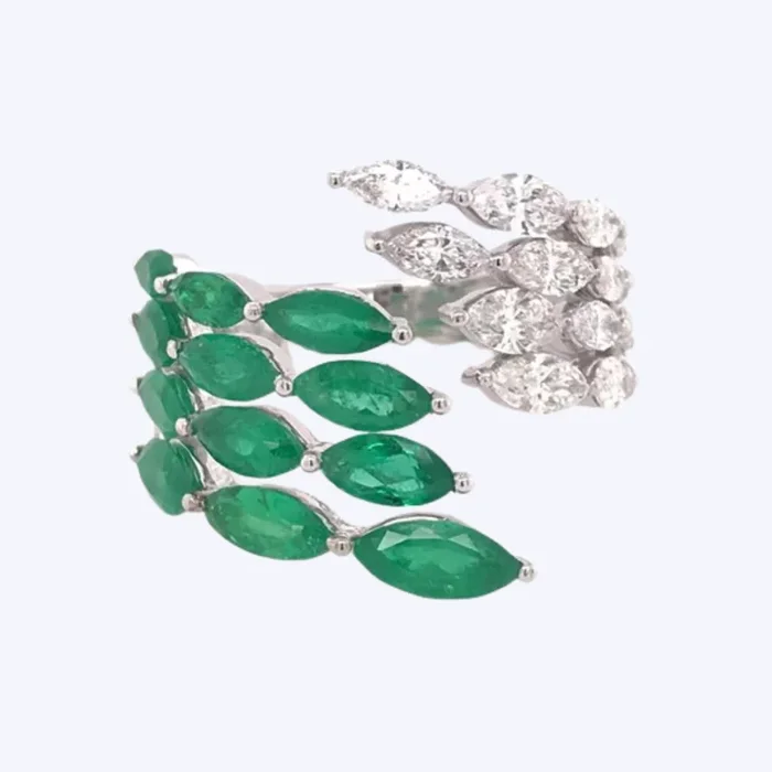 “Jardin” Emeralds & Diamonds Bypass Ring