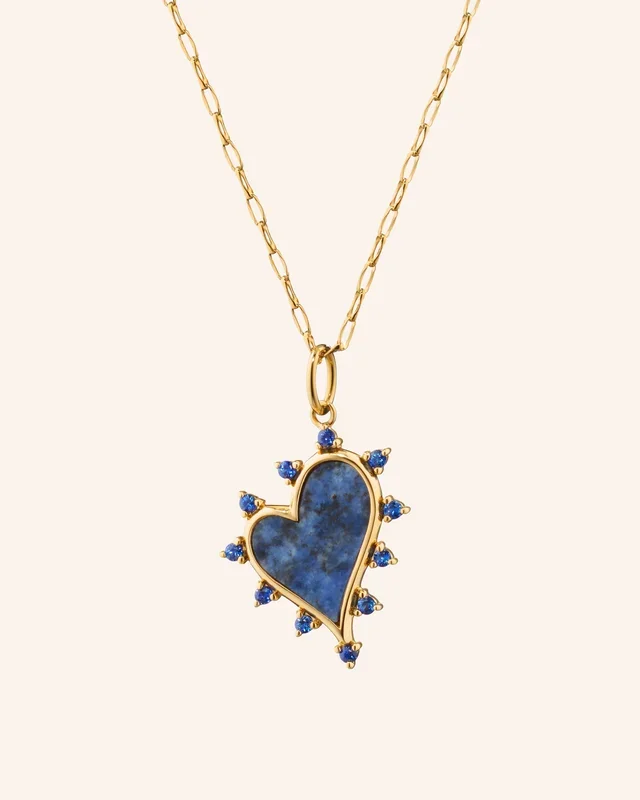 “Love” Heart 18K Gold Necklace with Sodalite and Blue Sapphires