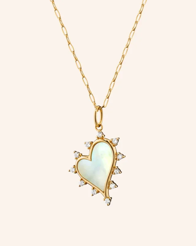 “Love” Heart Necklace with Mother of Pearl and Diamonds