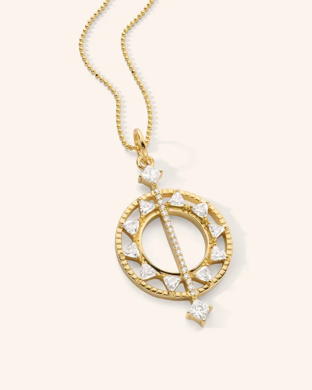 “Time is Precious” Sundial 18K Gold Necklace with Diamonds