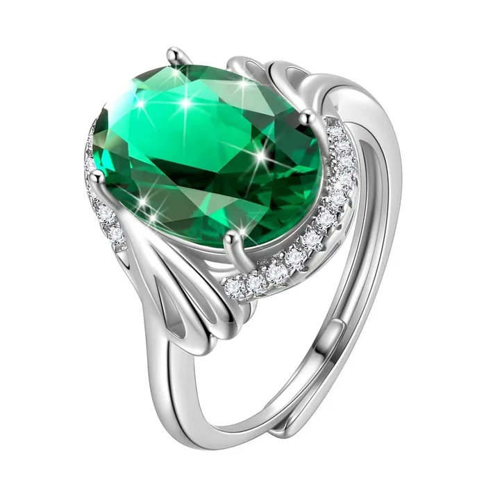 8Ct Women Emerald Ring 925 Sterling Silver Oval Halo Green May Birthstone Ring Band Jewelry Birthday Christmas Mom Grandma Mother’s Day Gifts
