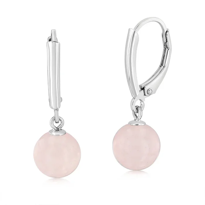 8MM Rose Quartz Drop Earrings in Sterling Silver