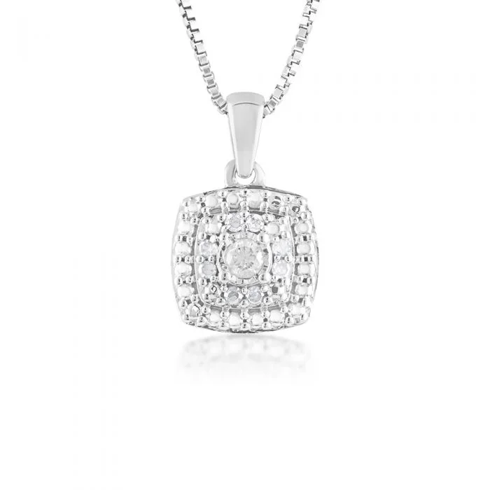 9 Diamonds Pendant in Sterling Silver on 46cm Chain