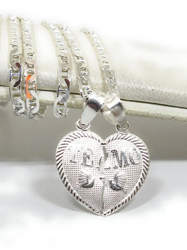 .925 Silver “TE AMO” SMALL HEART SPLIT Pendant Necklace (MADE IN MX)