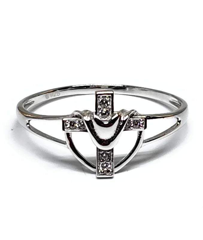 .925 Silver Cross CZ Ring