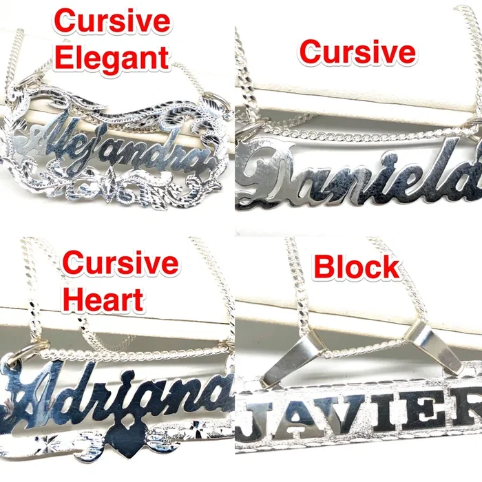 .925 Silver Custom Nameplate Pendant Necklace with Chain Options