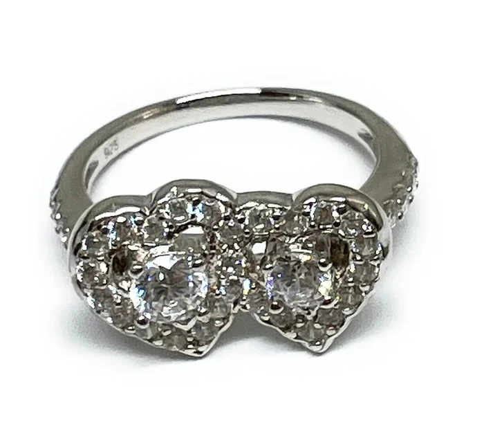 .925 Silver Double Heart CZ Ring