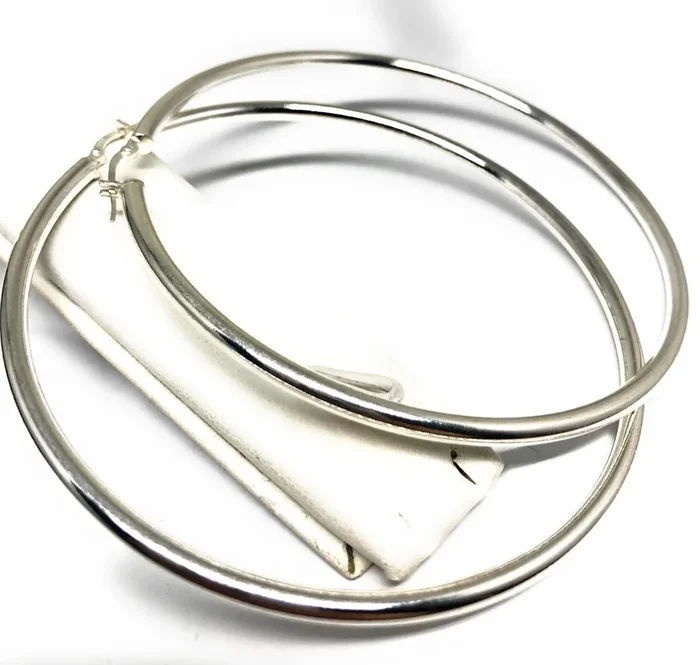 .925 Silver Hoop Earrings Arracadas 2.5-3 inch