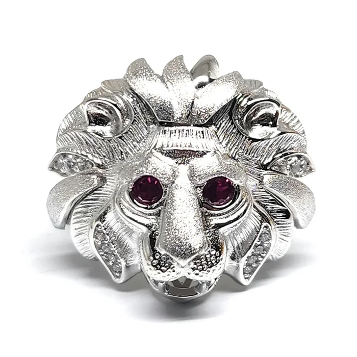 .925 Silver LION HEAD CZ Ring