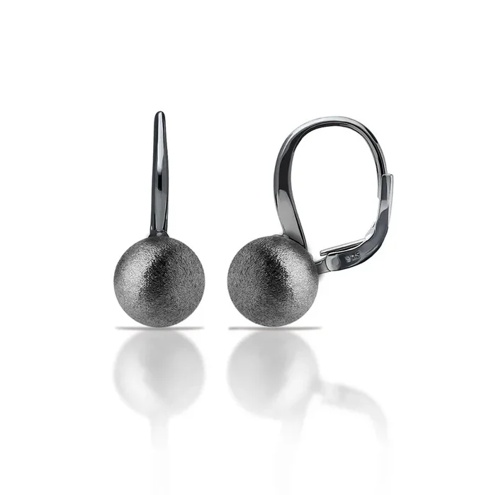 925 Silver Matte Finish Black Rhodium Plated Leverback Dangling Bead Earrings – ECE00024BL