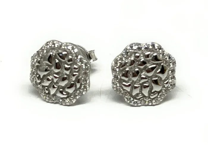.925 Silver Nugget Round CZ Earrings