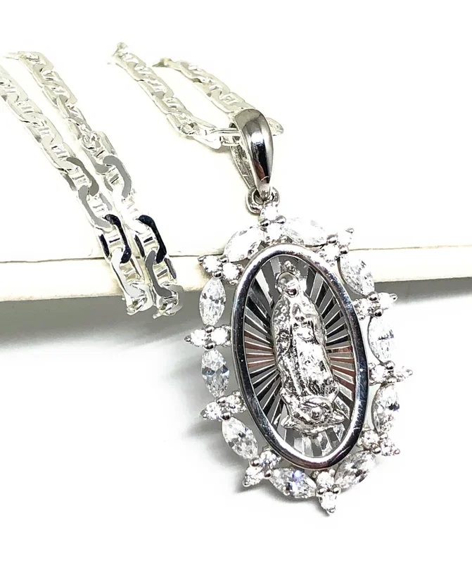 .925 Silver Virrgin Marry Pendant CZ Necklace with Chain Options
