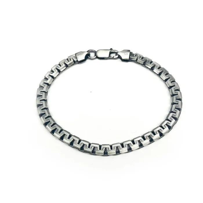 925 Sterling Gun Metal Plated Finish Box DC Flat Greek Box Link Bracelet – BSB0012