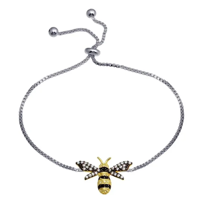 925 Sterling Silver 2 Toned BumbleBee Lariat Bracelet – BGB00344RHD