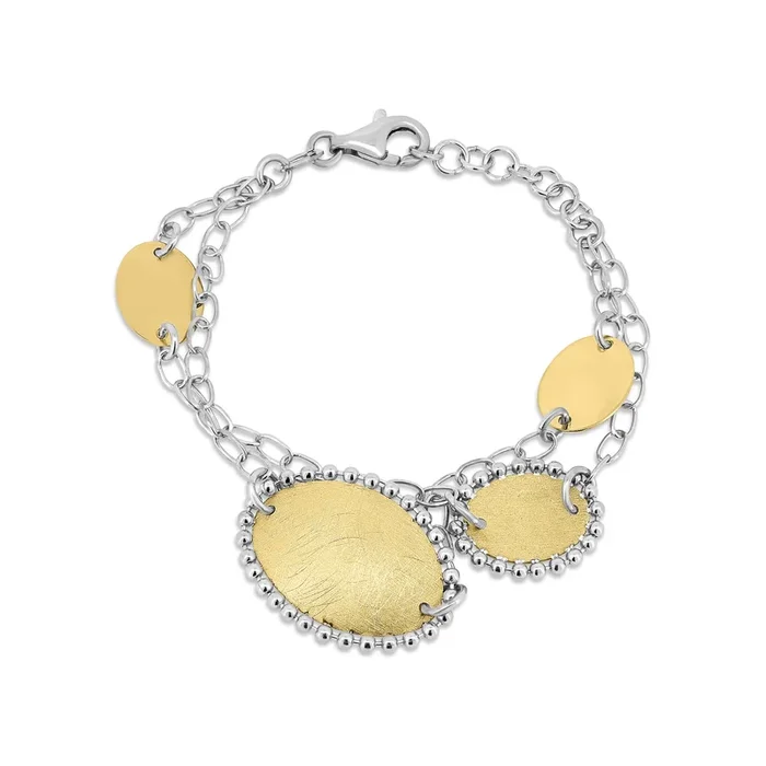 925 Sterling Silver 2 Toned Gold and Rhodium Plated Fancy Matte Finish Oval Link Bracelet – SPB00018